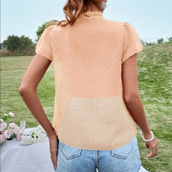 Boho redwood Swiss dot tie neck puff sleeve blouse - Picture 12 of 15